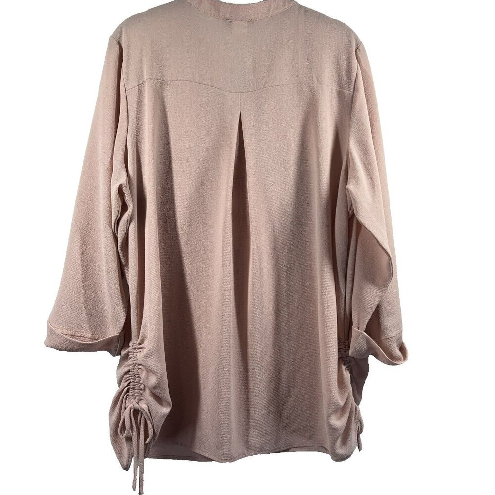 Cocomo Woman Blouse Top 1X Soft Pink Roll Tab 3/4 Sleeve Pleated Pullover - Picture 2 of 9